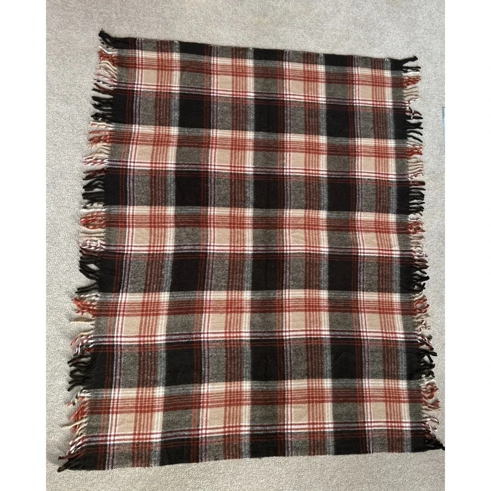 Vintage Faribo Brown Plaid Stadium Blanket 58